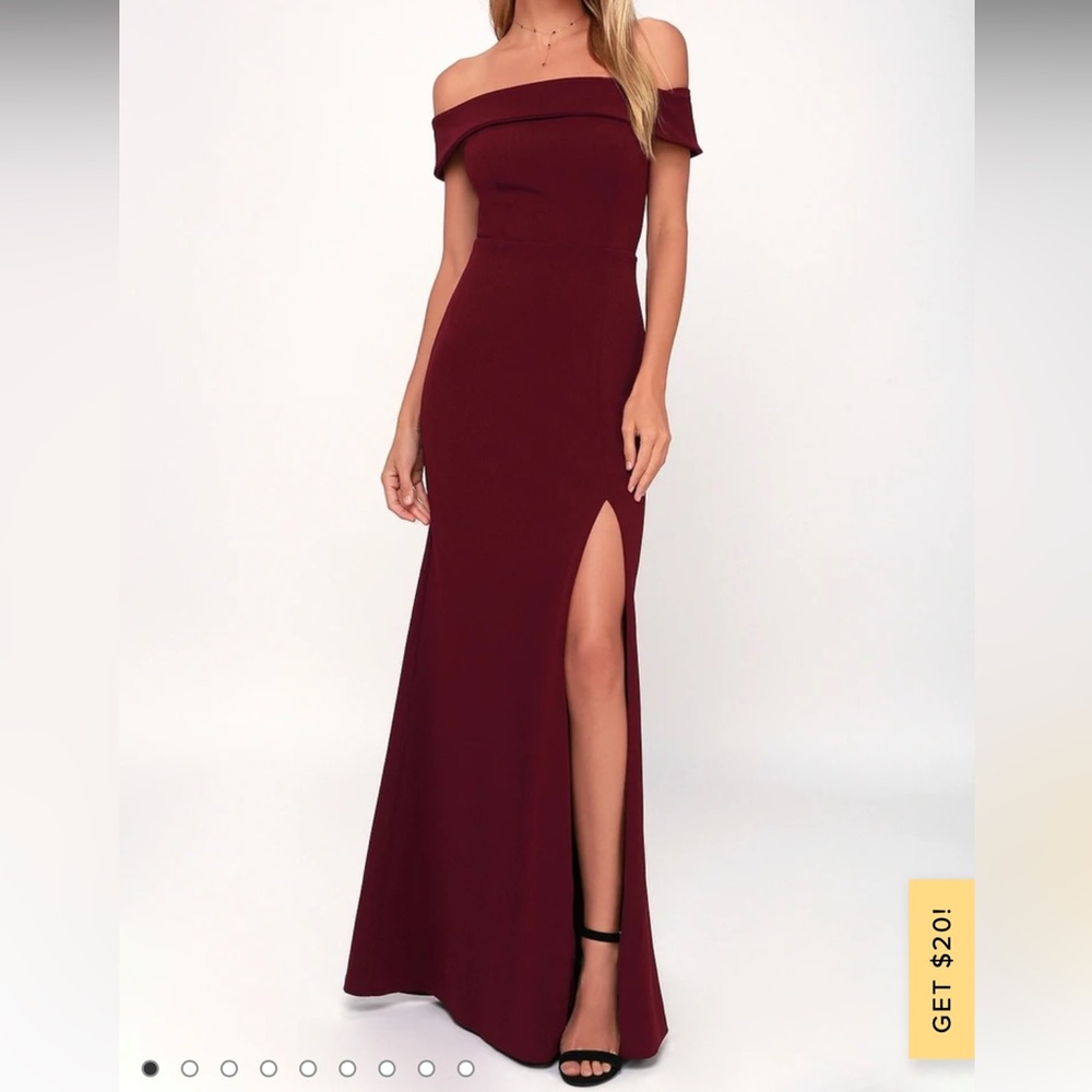 Burgundy Off-the-Shoulder Maxi Dress